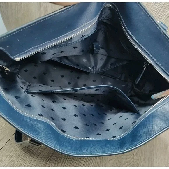Kate Spade All Day Tote Dainty Bloom Medium Blue Leather Carry all Bag - Picture 5 of 9